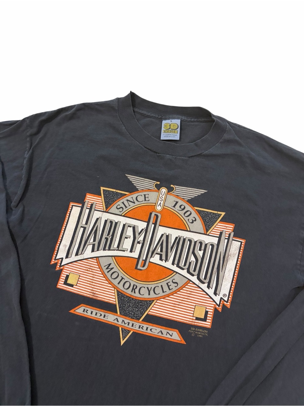 VTG 3D Emblem Harley Davidson Motorcycles Shirt Men’s Large Black 90s Biker